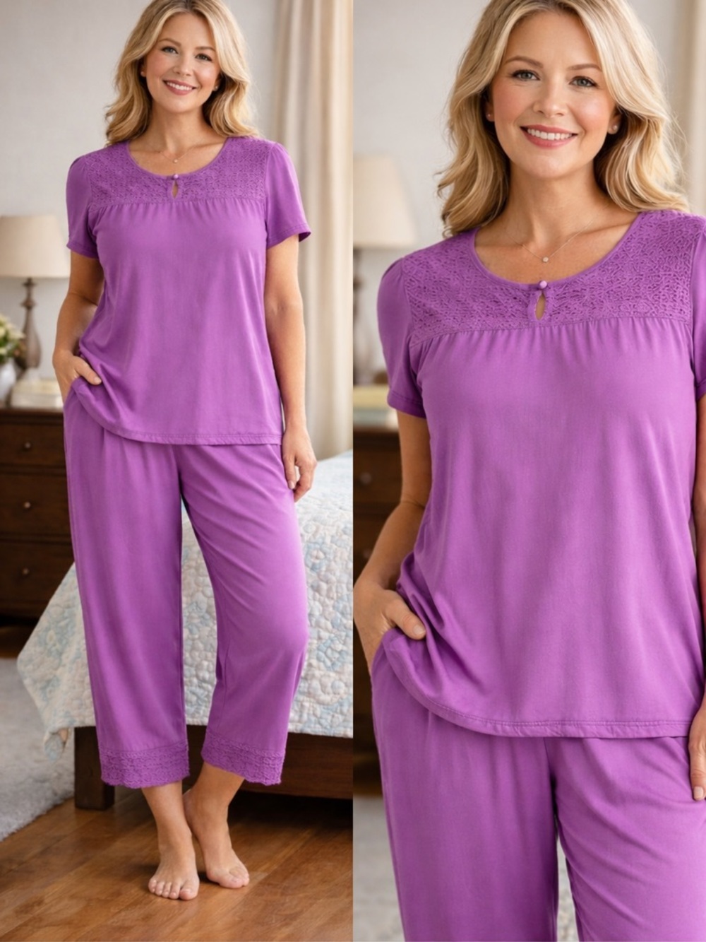 Anthony Richards 2 Piece Set Women LP Purple Rayon Lounge Outfit